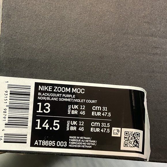 Nike Zoom Moc THE 10TH  BLACK PURPLE ORANGE WHITE NEW IN BOX SIZE 13 - Picture 6 of 6